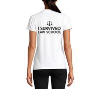 I Survived Law School Funny Lawyer Graphic Women's Cotton Polo Top T-Shirt White Medium