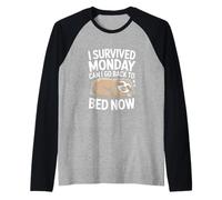 I Survived Monday Can I Go Back to Bed Now Sleepy Sloth Raglan Baseball Tee