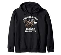 I Survived My First Moose Encounter Funny Boop Zip Hoodie
