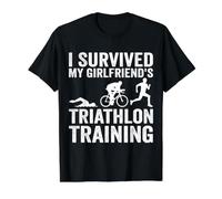 I Survived My Girlfriend's Triathlon Training, Triathlete Value Graphic T-Shirt, Men, Black, L