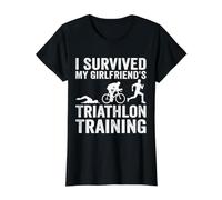 I Survived My Girlfriend's Triathlon Training, Triathlete Value Graphic T-Shirt, Women, Black, L