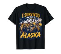 I Survived My Trip to Alaska Tourist Bear Moose & Mountains Value Graphic T-Shirt, Men, Black, XL