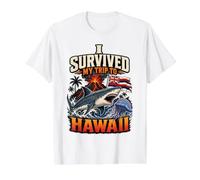 I Survived My Trip to Hawaii Vacation Shark Volcano Humor Value Graphic T-Shirt, Men, White, L