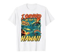 I Survived My Trip to Hawaii Vacation Shark Volcano Humor Value Graphic T-Shirt, Men, White, S