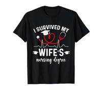 I Survived My Wife's Nursing Degree Graduation Nursing Wives T-Shirt, Men, Black, Large
