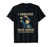 I Survived Police Academy Medal Design - Blue Gold Silver T-Shirt