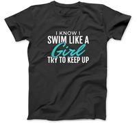 I Swim Like A Girl Funny Gift Women Ladies Swimmer Swimming T-Shirt 100% Cotton Letter Print T Shirts for Men Women Black (L,Black)