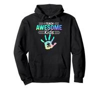 I Teach Awesome Kids Autism Special Ed Teacher Handprint Pullover Hoodie