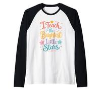 I Teach the Brightest Little Stars: Cute Text School Teacher Raglan Baseball Tee