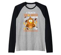 I Teach The Cutest Little Turkeys in Kindergarten Thankful Raglan Baseball Tee