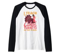 I Teach The Cutest Turkeys in The Flock Thanksgiving Turkey Raglan Baseball Tee