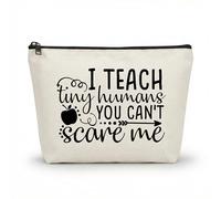 I Teach Tiny Humans Makeup Bag for Teachers - Canvas Zipper Cosmetic Pouch with Funny Quote Print, Organizer Case for Makeup, Pens, Toiletries, School Supplies, Travel