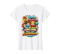 I Teach Tiny Humans to Read Reading Teacher Humor Value Graphic T-Shirt, Women, White, M
