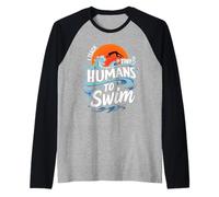 I Teach Tiny Humans To Swim Instructor Retro Wavy Swimming Raglan Baseball Tee
