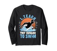 I Teach Tiny Humans To Swim Retro Wavy Swimming Coach Long Sleeve T-Shirt