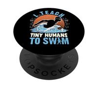 I Teach Tiny Humans To Swim Retro Wavy Swimming Coach PopSockets Adhesive PopGrip