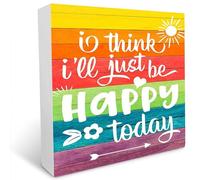 I Think I'll Just Be Happy Today Wood Box Sign Desk Decor Inspirational Home Decor Wooden Block Sign Decor for Office Desk Table Shelf Decor 7x7 Inches