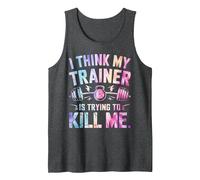 I Think My Trainer is Trying to Kill Me Tank Top, Men, Dark Heather Grey, X-Large