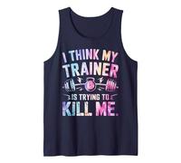 I Think My Trainer is Trying to Kill Me Tank Top, Men, Navy Blue, X-Large