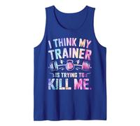 I Think My Trainer is Trying to Kill Me Tank Top, Men, Royal Blue, X-Large