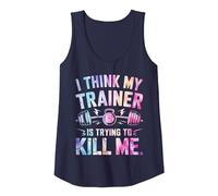 I Think My Trainer is Trying to Kill Me Tank Top, Women, Navy Blue, Medium