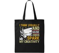 I Think Visually, and Music Videos Spark My Creativity Slogan Natural Ecological Cotton Tote Bag Black