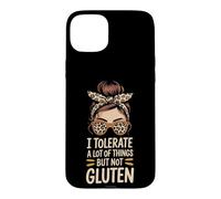I Tolerate A Lot Of Things But Not Gluten Leopard Messy Bun Case for iPhone 15 Plus