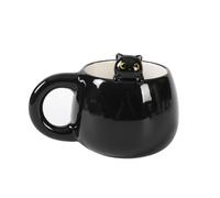 I-Total® - Ceramic Mug with Ceramic Animal on The Edge, Black Cat Tea or Coffee Mug 450 ml