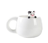 I-TOTAL® - Ceramic Mug with Ceramic Animal on The Edge, Tea or Coffee Mug 450 ml (Cow)