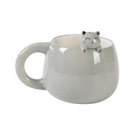I-TOTAL® - Ceramic Mug with Ceramic Animal on the Edge, Tea or Coffee Mug 450 ml (Grey CAT)