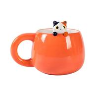 I-TOTAL® - Ceramic Mug with Ceramic Animal on The Edge, Tea or Coffee Mug 450 ml (Orange CAT)