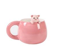 I-TOTAL® - Ceramic Mug with Ceramic Animal on The Edge, Tea or Coffee Mug 450 ml (Piggy)