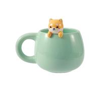 I-TOTAL® - Ceramic Mug with Ceramic Animal on the Edge, Tea or Coffee Mug 450 ml (Shiba)