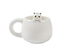 I-TOTAL® - Ceramic Mug with Ceramic Animal on The Edge, Tea or Coffee Mug 450 ml (White CAT)