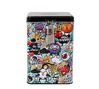 I-TOTAL® - Fun MONEY BANK with padlock and keys/Metal coin purse with closure (GRAFFITI)