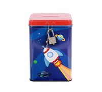 I-TOTAL® - Fun MONEY BANK with padlock and keys/Metal Money Bank with closure (SPACE ADVENTURE)