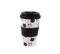 IDRINK® - RPET Coffee Mug with openable Silicone Cap, Easy to Carry 435ml, Recycled Plastic Takeaway Mug 8.7 x 8.7 x 15cm Ergonomic 435ml (Cats)