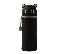 I-TOTAL® - Soft Silicone Pencil Case for School - Extendable with Animal Shaped Shape, Beauty Case (Black CAT)