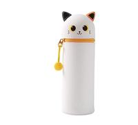I-TOTAL® - Soft Silicone Pencil Case for School - Extendable with Animal Shaped Shape, Beauty Case (Orange CAT)