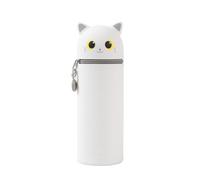 I-TOTAL® - Soft Silicone Pencil Case for School - Extendable with Animal Shaped Shape, Beauty Case (White CAT)