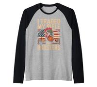I Traded My Rifle for Roosters Veteran Chicken Farmer Raglan Baseball Tee