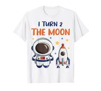 I Turn 2 the Moon Outfit Boy 2nd Birthday Space Rocket Party T-Shirt