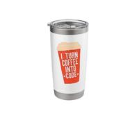 I Turn Coffee INTO Code Caffeine Web Developers Coding Meme Stainless Steel Insulated Tumbler