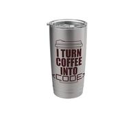 I Turn Coffee INTO Code Fun Web Developers Coding Meme Stainless Steel Insulated Tumbler