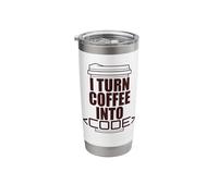 I Turn Coffee INTO Code Fun Web Developers Coding Meme Stainless Steel Insulated Tumbler