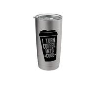 I Turn Coffee INTO Code Web Developers Coding Meme ON Back Stainless Steel Insulated Tumbler