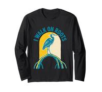 I Walk On Roots Great Blue Heron Linocut Bird Watcher Long Sleeve T-Shirt