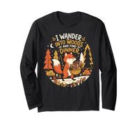 I Wander Into Woods and Find Dinner Cute Fox Foraging Long Sleeve T-Shirt