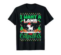 I Want A Lamb for Christmas Snow Santa Hat Xmas Lights Lamb T-Shirt