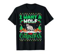 I Want A Wolf for Christmas Xmas Tree Lights Snow Wolves T-Shirt